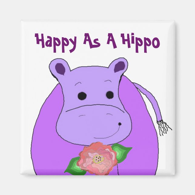 Cool Hippo With Flowers Magnet (Front)