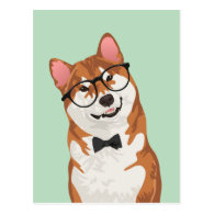 Cool Hipster Akita Inu Dog Postcard for Dog Lovers