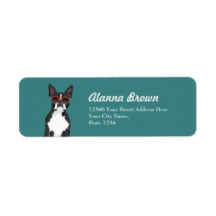 Cool Hipster Black and White Boston Terrier Label