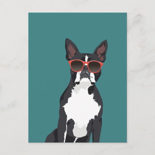 Cool Hipster Black and White Boston Terrier Postcard