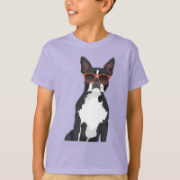 Cool Hipster Black and White Boston Terrier T-Shirt