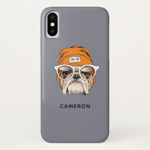 Cool Hipster Bulldog  Add Your Name iPhone X Case