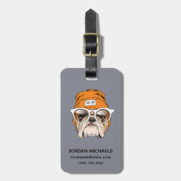 Cool Hipster Bulldog | Add Your Name Luggage Tag