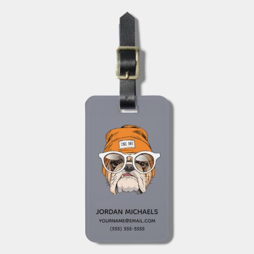 Cool Hipster Bulldog  Add Your Name Luggage Tag