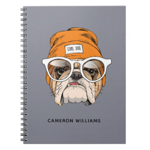 Cool Hipster Bulldog   Add Your Name Notebook