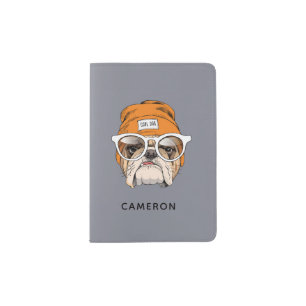 Cool Hipster Bulldog   Add Your Name Passport Holder