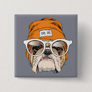Cool Hipster Bulldog Button