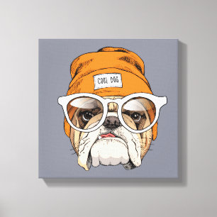 Cool Hipster Bulldog Canvas Print