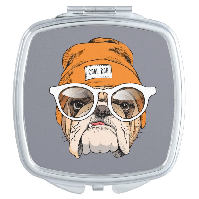 Cool Hipster Bulldog Compact Mirror (Front)