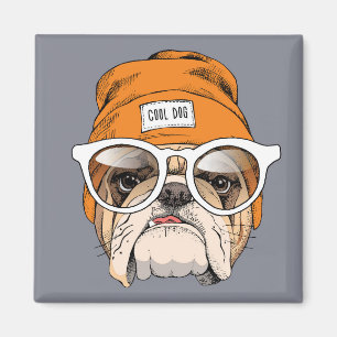 Cool Hipster Bulldog Magnet