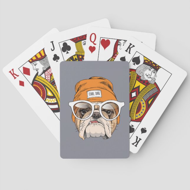 Cool Hipster Bulldog Poker Cards (Back)
