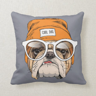 Cool Hipster Bulldog Throw Pillow