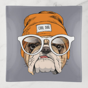 Cool Hipster Bulldog Trinket Tray