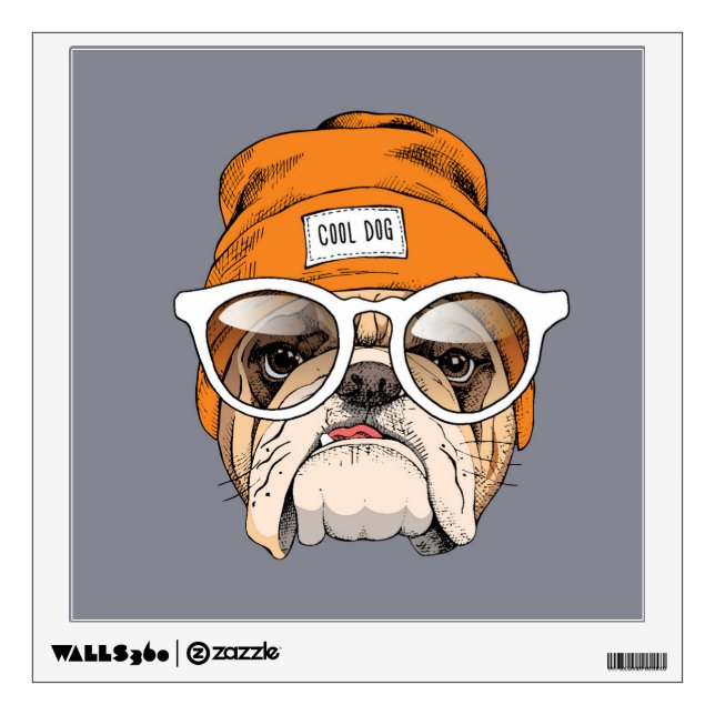 Cool Hipster Bulldog Wall Decal (Front)