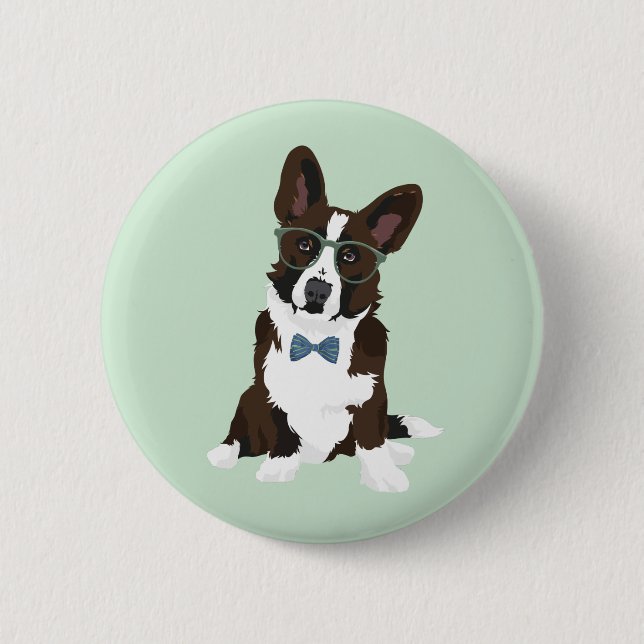 Cool Hipster Cardigan Welsh Corgi for Dog Lovers Button (Front)