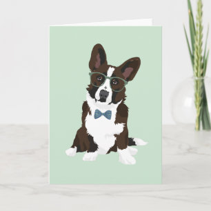 Cool Hipster Cardigan Welsh Corgi for Dog Lovers Card