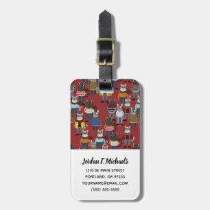 Cool Hipster Cat Pattern Add Your Name Luggage Tag