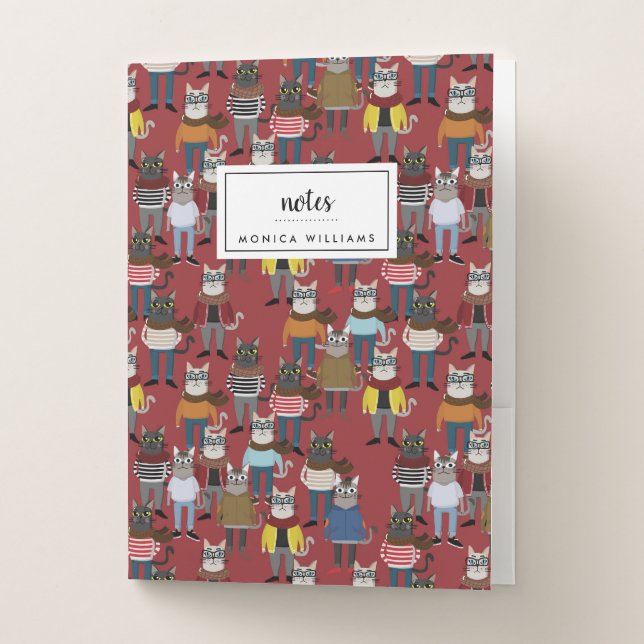 Cool Hipster Cat Pattern | Add Your Name Pocket Folder (Front)