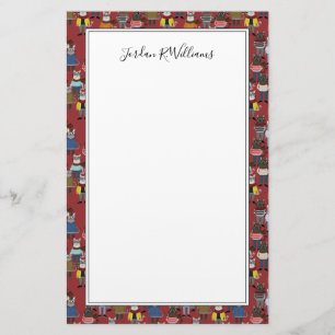 Cool Hipster Cat Pattern Add Your Name Stationery