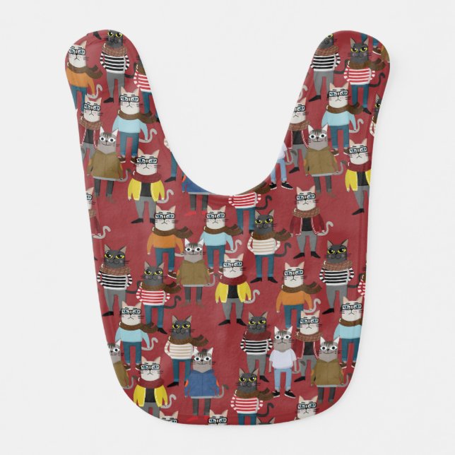Cool Hipster Cat Pattern Baby Bib (Front)