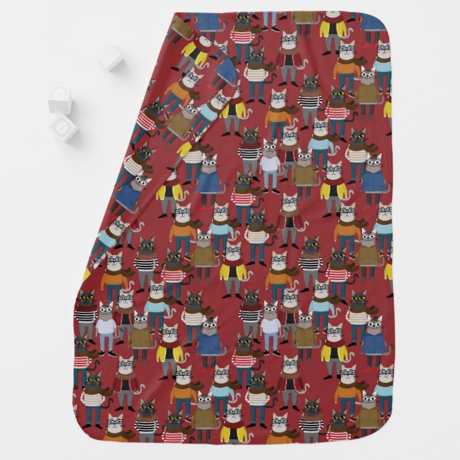Cool Hipster Cat Pattern Baby Blanket (In Situ)