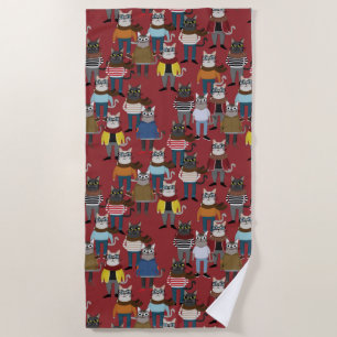 Cool Hipster Cat Pattern Beach Towel