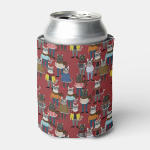 Cool Hipster Cat Pattern Can Cooler