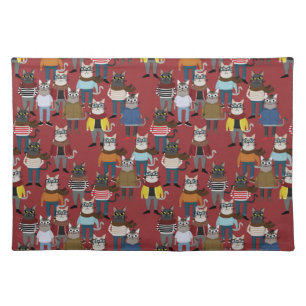 Cool Hipster Cat Pattern Cloth Placemat