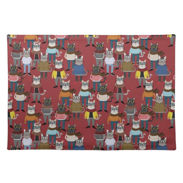 Cool Hipster Cat Pattern Cloth Placemat (Front)