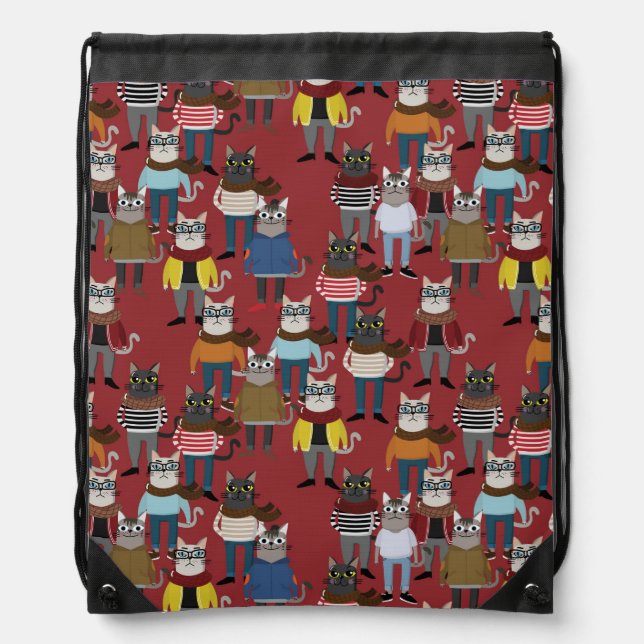 Cool Hipster Cat Pattern Drawstring Bag (Front)