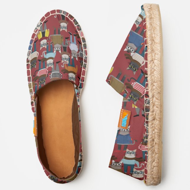 Cool Hipster Cat Pattern Espadrilles (Side)