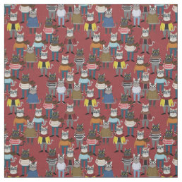 Cool Hipster Cat Pattern Fabric