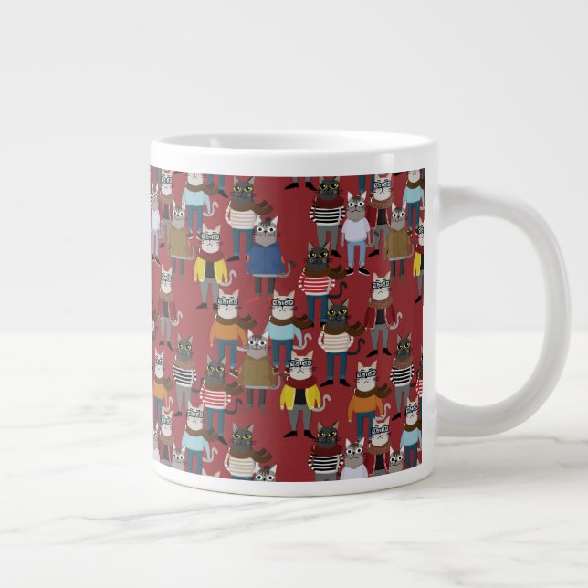 Cool Hipster Cat Pattern Giant Coffee Mug (Right)