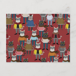 Cool Hipster Cat Pattern Holiday Postcard