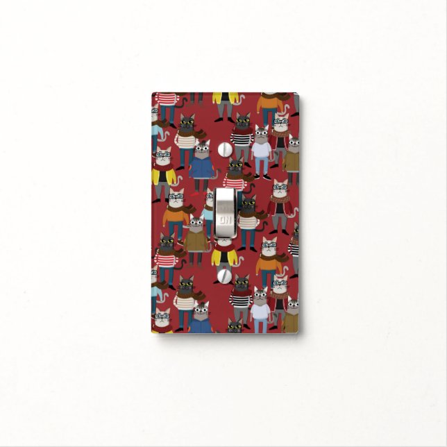 Cool Hipster Cat Pattern Light Switch Cover (In Situ)