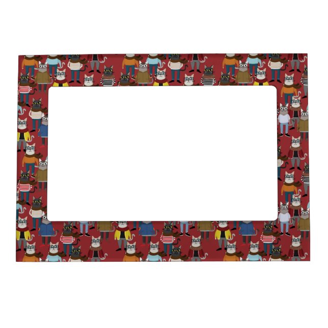 Cool Hipster Cat Pattern Magnetic Frame (Front)