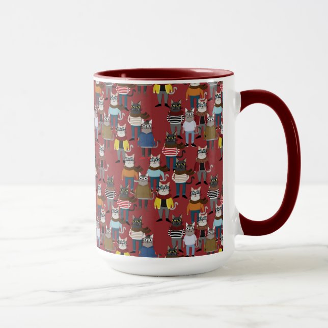 Cool Hipster Cat Pattern Mug (Right)