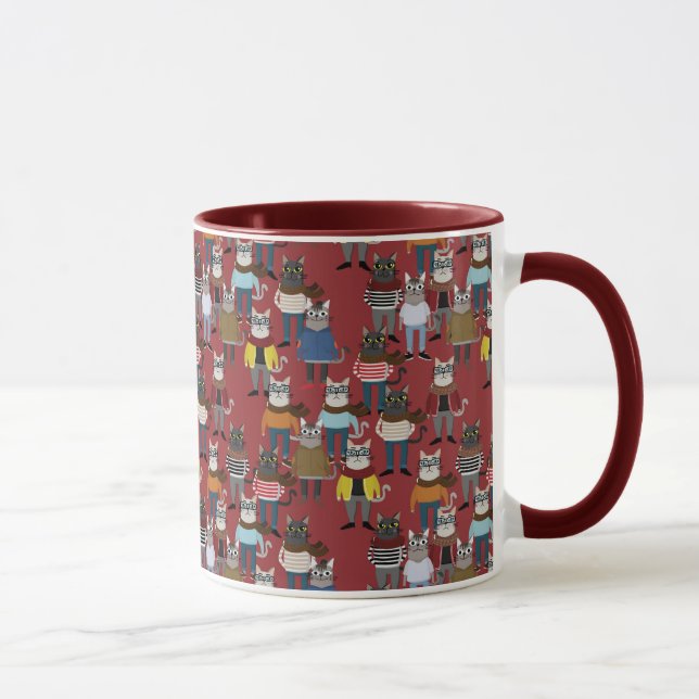 Cool Hipster Cat Pattern Mug (Right)