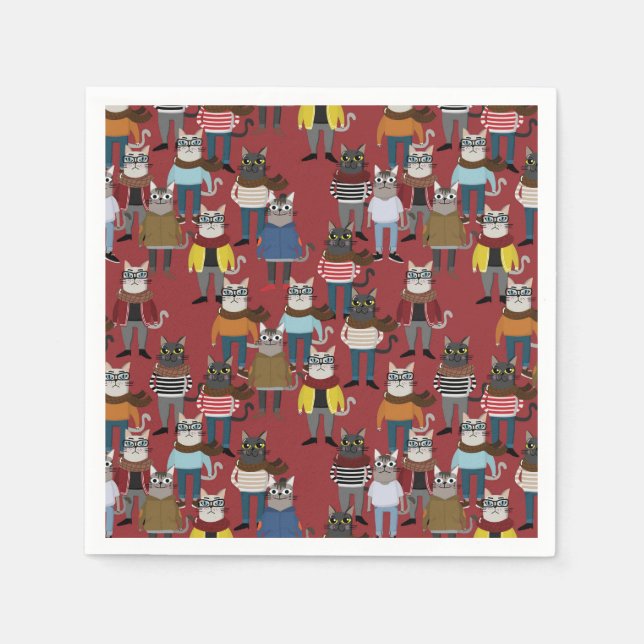 Cool Hipster Cat Pattern Napkins (Front)