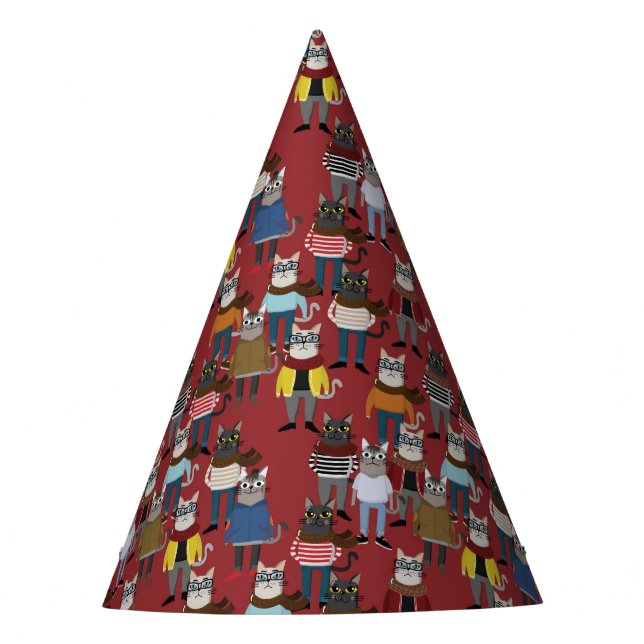 Cool Hipster Cat Pattern Party Hat (Front)