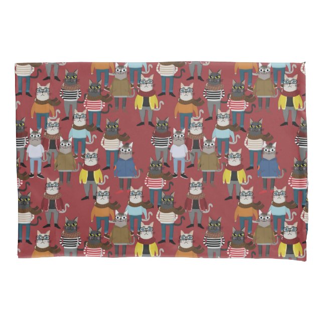 Cool Hipster Cat Pattern Pillow Case (Front-Left)