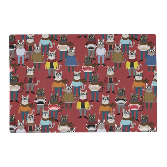 Cool Hipster Cat Pattern Placemat (Front)