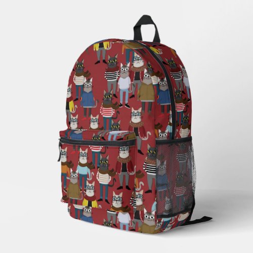 Cool Hipster Cat Pattern Printed Backpack