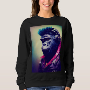 Cool Hipster Colorful Gorilla Illustration Graphic Sweatshirt