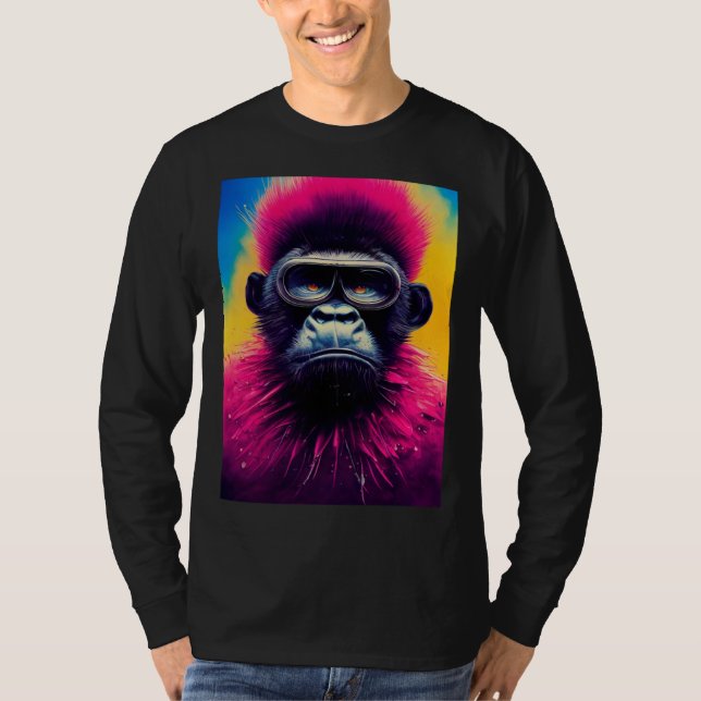 Cool Hipster Colorful Gorilla Illustration Graphic T-Shirt (Front)