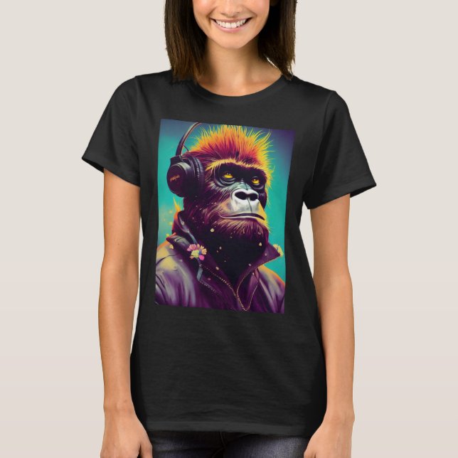 Cool Hipster Colorful Gorilla Illustration Graphic T-Shirt (Front)