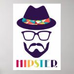 Cool Hipster Cool Hat Glasses Fun Beard Poster at Zazzle