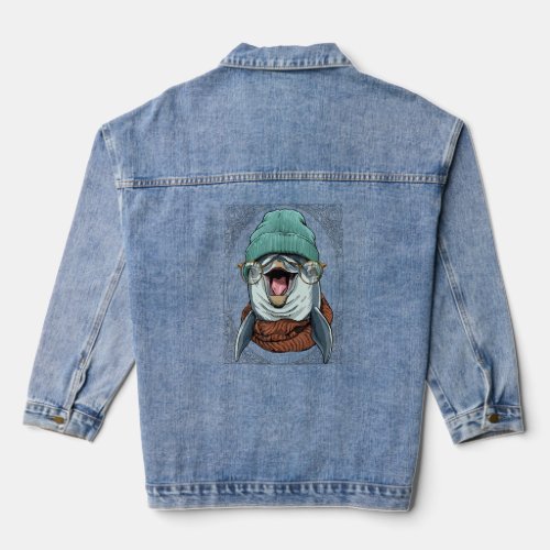 Cool Hipster Dolphin Animal Wearing Glasses Dolphi Denim Jacket