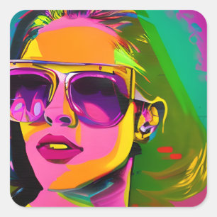Cool Hipster in Sunglasses Unique Modern Art Square Sticker