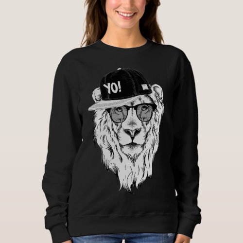 Cool Hipster Lion Illustration Novelty Graphic Des Sweatshirt